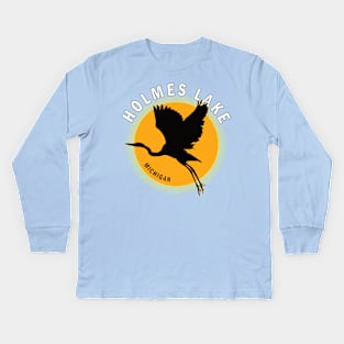 Holmes Lake in Michigan Heron Sunrise Kids Long Sleeve T-Shirt